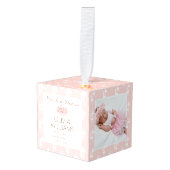 トナカイ模様ベビーマイ初めてのクリスマス3写真 キューブオーナメント (正面アングル)