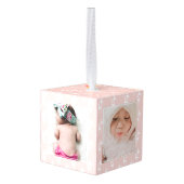 トナカイ模様ベビーマイ初めてのクリスマス3写真 キューブオーナメント (裏面アングル)