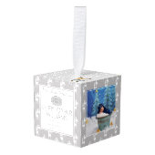 トナカイ模様ベビーマイ初めてのクリスマス3 Photo キューブオーナメント (正面アングル)