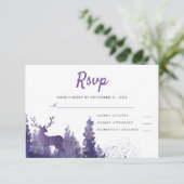 トナカイ水彩紫色の冬の結婚式RSVP 出欠カード (スタンド正面)