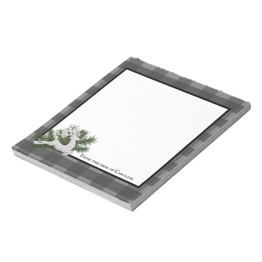 トナカイ水牛のプレイドパーソナライズされた | グレー ノートパッド (回転)