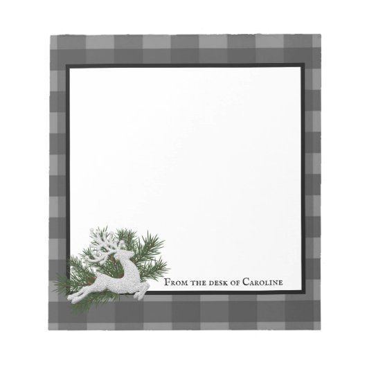 トナカイ水牛のプレイドパーソナライズされた | グレー ノートパッド (正面)