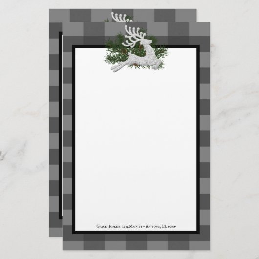 トナカイ水牛の格子状パーソナライズされた文具 便箋 (正面/裏面)