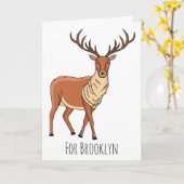 トナカイ漫画イラストレーション カード (黄色い花)