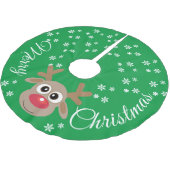 トナカイ漫画クリスマスグリーンホワイトスノーフレーク ブラッシュドポリエステルツリースカート (アングル)