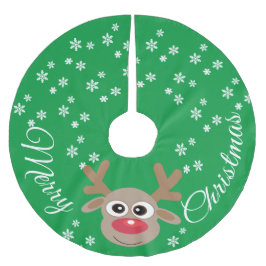 トナカイ漫画クリスマスグリーンホワイトスノーフレーク ブラッシュドポリエステルツリースカート