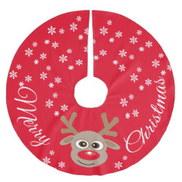 トナカイ漫画クリスマスレッドホワイトスノーフレーク ブラッシュドポリエステルツリースカート