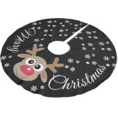 トナカイ漫画クリスマス白黒雪片 ブラッシュドポリエステルツリースカート (アングル)