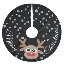 トナカイ漫画クリスマス白黒雪片 ブラッシュドポリエステルツリースカート