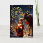 トナカイ特別配送箔クリスマスカード 箔グリーティングカード (正面)