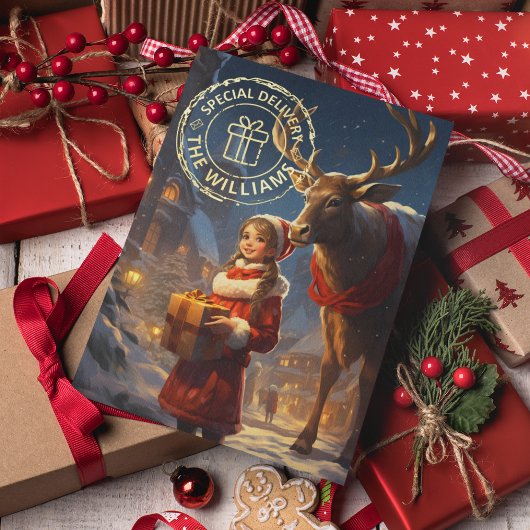 トナカイ特別配送箔クリスマスカード 箔グリーティングカード