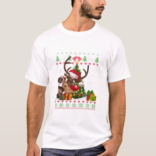 トナカイ犬を愛するサンタ Tシャツ (正面)