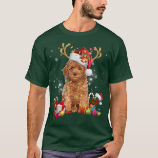 トナカイ犬クリスマスライトサンタハットクリスマス Tシャツ