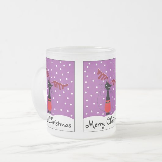 トナカイ猫クリスマスフロストグラスコーヒーマグ フロストグラスマグカップ (正面左)