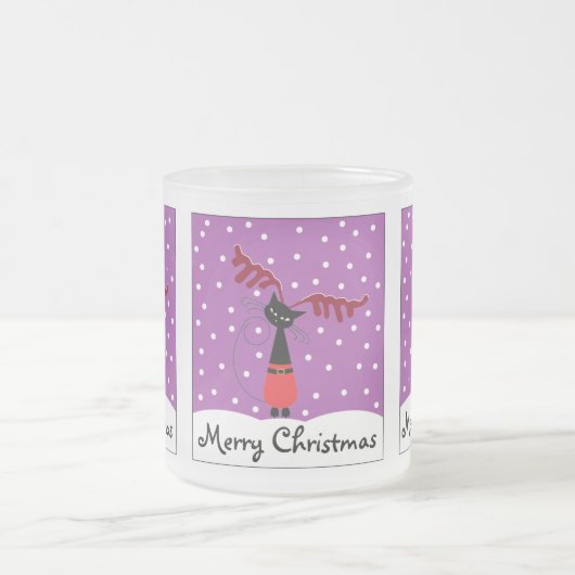 トナカイ猫クリスマスフロストグラスコーヒーマグ フロストグラスマグカップ (中央)