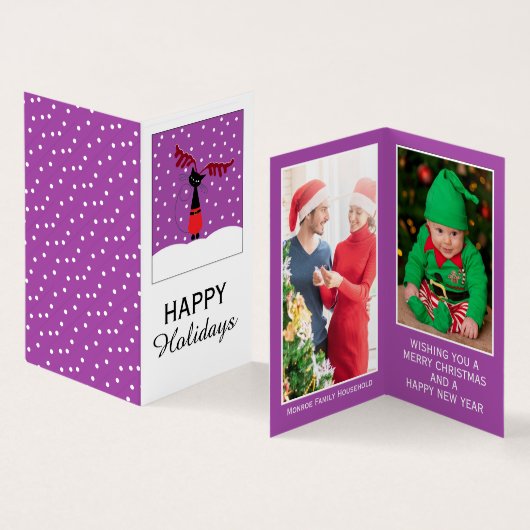 トナカイ猫、家族の写真クリスマスカード 名刺 (内部&外部)