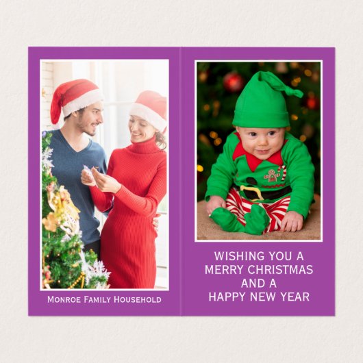 トナカイ猫、家族の写真クリスマスカード 名刺 (内部フラット)