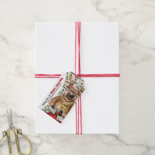 トナカイ現金サンタバックスおもしろいクリスマス ギフトタグ (より糸付き)