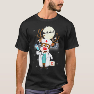 トナカイ看護師聴診器スクラブクリスマス医療 Tシャツ