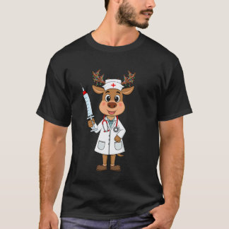 トナカイ看護師 クリスマス ナース服 スクラブトップス 聴診器 Tシャツ