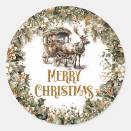 トナカイ素朴とソリの緑と金ゴールドシック ラウンドシール