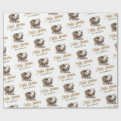 トナカイ素朴とソリの緑と金ゴールドシック ラッピングペーパー (フラット)