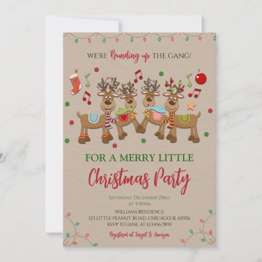 トナカイ素朴クリスマスパーティー 招待状 (正面)