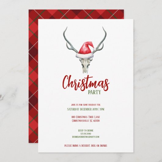 トナカイ素朴スカルサンタハットクリスマスパーティー シーズンカード (正面/裏面)