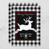 トナカイ素朴ホワイトバッファロープレイドクリスマス シーズンカード (正面/裏面)