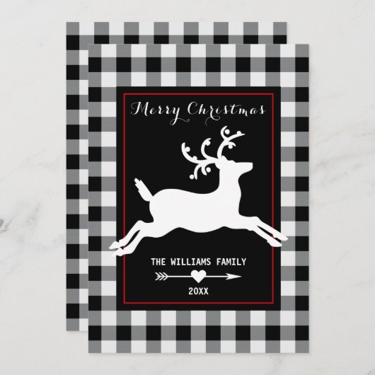 トナカイ素朴ホワイトバッファロープレイドクリスマス シーズンカード (正面/裏面)