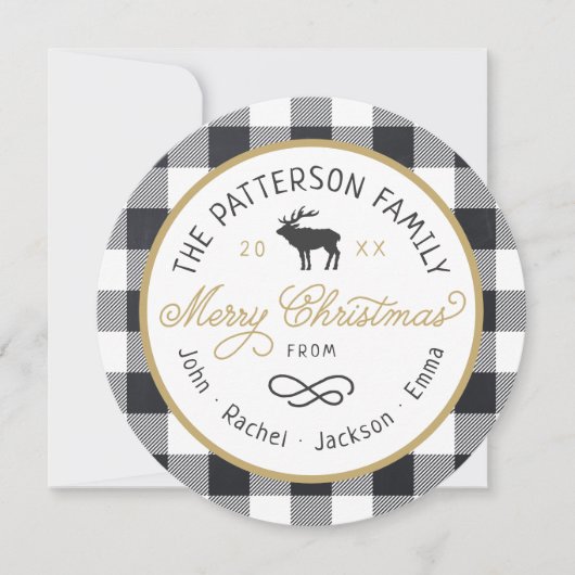 トナカイ素朴ラウンドクリスマスフォトカード シーズンカード (正面)