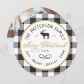 トナカイ素朴ラウンドクリスマスフォトカード シーズンカード (正面/裏面)