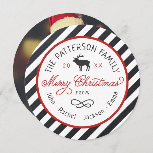 トナカイ素朴ラウンドクリスマスフォトカード シーズンカード (正面/裏面)