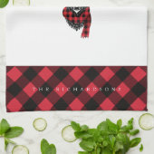 トナカイ素朴レッドバッファロープレイドファミリーモノグラム キッチンタオル (折り畳み)