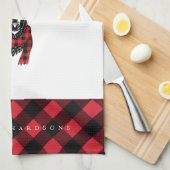 トナカイ素朴レッドバッファロープレイドファミリーモノグラム キッチンタオル (四つ折り)