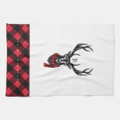 トナカイ素朴レッドバッファロープレイドファミリーモノグラム キッチンタオル (横)