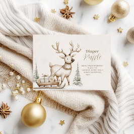 トナカイ素朴冬の赤ちゃんシャワーおむつラッフル エンクロージャーカード