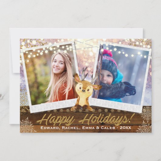 トナカイ素朴2枚フォトフレームのクリスマスコラージュ シーズンカード (正面)