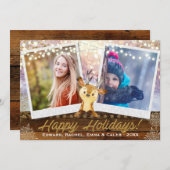 トナカイ素朴2枚フォトフレームのクリスマスコラージュ シーズンカード (正面/裏面)