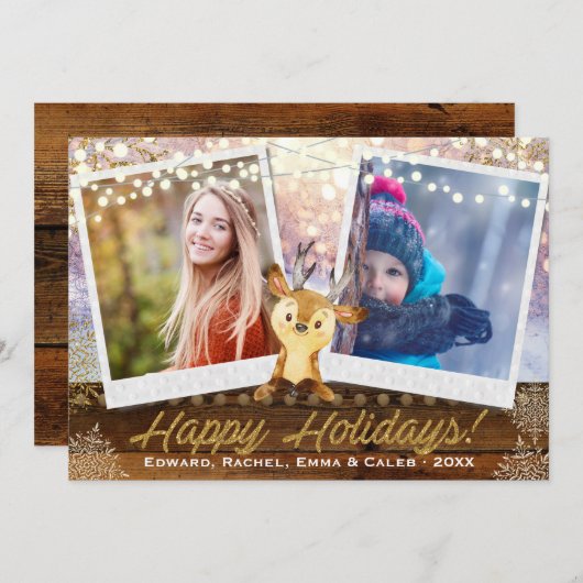 トナカイ素朴2枚フォトフレームのクリスマスコラージュ シーズンカード (正面/裏面)