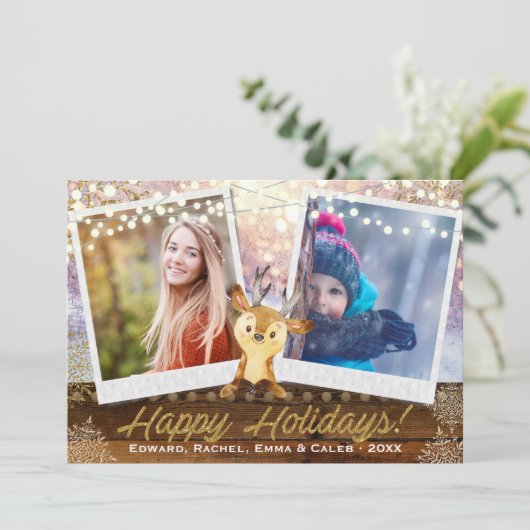 トナカイ素朴2枚フォトフレームのクリスマスコラージュ シーズンカード (スタンド正面)