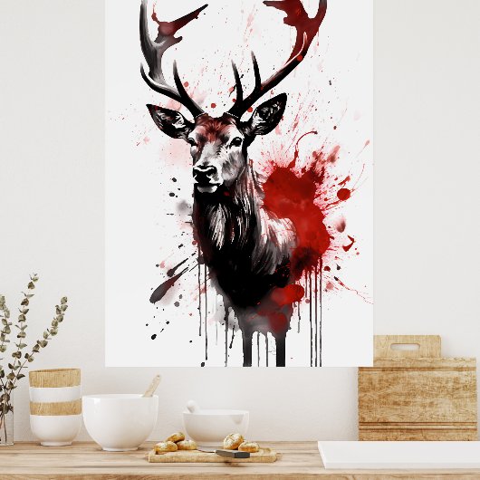 トナカイ絵画インク ポスター (キッチン)