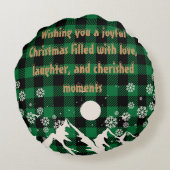 トナカイ緑の格子模様クリスマス装飾用クッション ラウンドクッション (裏面)