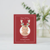 トナカイ耳ベビーの初めてのクリスマスホリデーフォト シーズンカード (スタンド正面)