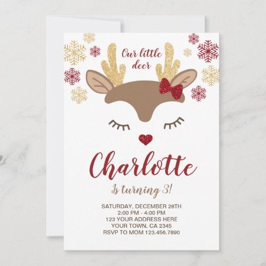 トナカイ誕生日 招待状 (正面)