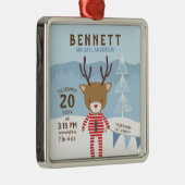トナカイ誕生統計ベビーの最初のクリスマス メタルオーナメント (右)