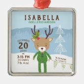 トナカイ誕生統計ベビーの最初のクリスマス メタルオーナメント (正面)