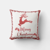 トナカイ赤いグリッター – メリークリスマス クッション (正面)