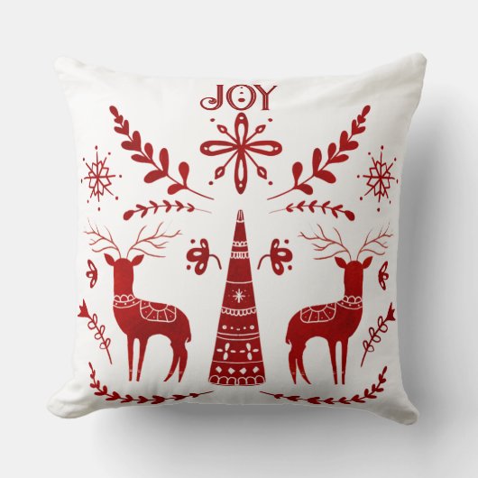 トナカイ赤と白クリスマス北欧の水色 クッション (正面)