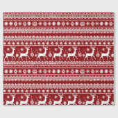 トナカイ赤と白フローラのクリモダンスマス ラッピングペーパー (フラット)